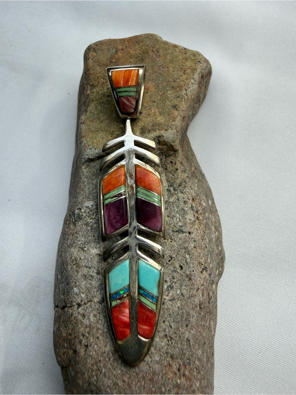 Multicolor Feather Inlay Pendant - Native Style Women’s Jewelry